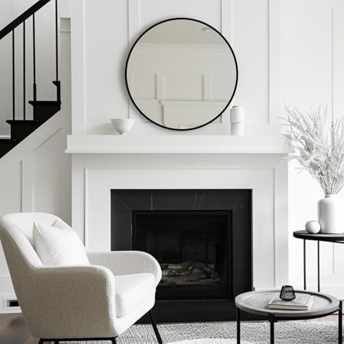 24 inch Black Circle Mirror, Round Mirror, Matte Black Metal Frame