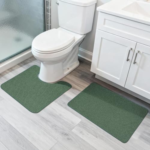 Bosap Bath Mat Set 2 Pieces,Ultra Thin Bathroom Rugs,Rubber Toilet Rugs