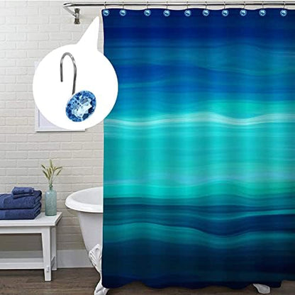 Blue Diamond Crystal Bling Shower Curtain Hooks Rings for Bathroom,12PCS