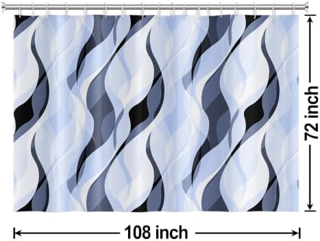 Sky Blue Striped Shower Curtain Extra Wide 108x72 inch 18 Hooks