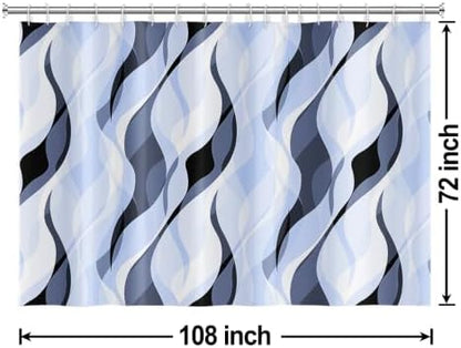 Sky Blue Striped Shower Curtain Extra Wide 108x72 inch 18 Hooks