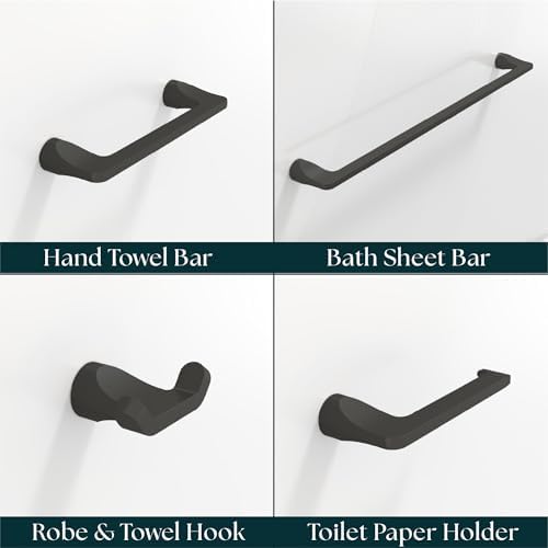 Mega Handles Bathroom Accessory Set Matte Black - 4-Piece, Towel Bar, Hooks