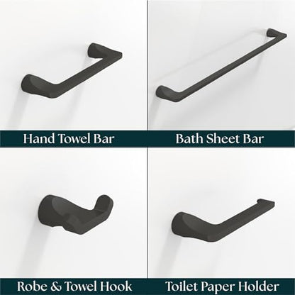 Mega Handles Bathroom Accessory Set Matte Black - 4-Piece, Towel Bar, Hooks