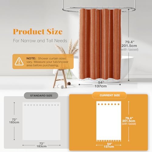 BTTN 54x78 Boho Farmhouse Linen Heavy Duty Shower Curtain Set, Burnt Orange