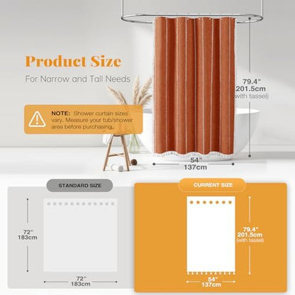 BTTN 54x78 Boho Farmhouse Linen Heavy Duty Shower Curtain Set, Burnt Orange