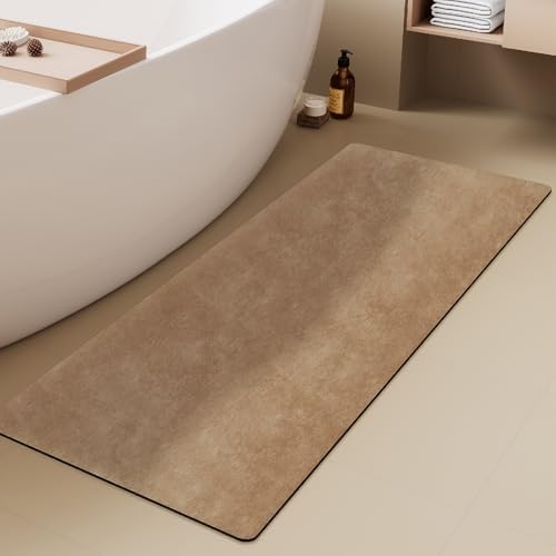 TYUU Thin Bath Mat Runner, Bathroom Rugs Non Slip Washable, 17x59 Camel