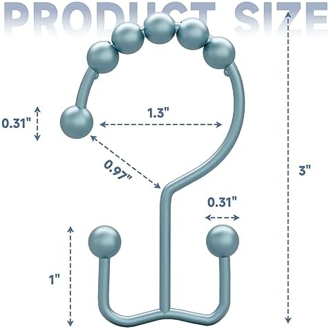Titanker Shower Curtain Hooks Rings, Rust-Resistant Metal Double Glide Shower Hooks for Bathroom Shower Rods Curtains, Set of 12 Hooks - Lightcyan
