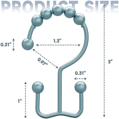 Titanker Shower Curtain Hooks Rings, Rust-Resistant Metal Double Glide Shower Hooks for Bathroom Shower Rods Curtains, Set of 12 Hooks - Lightcyan