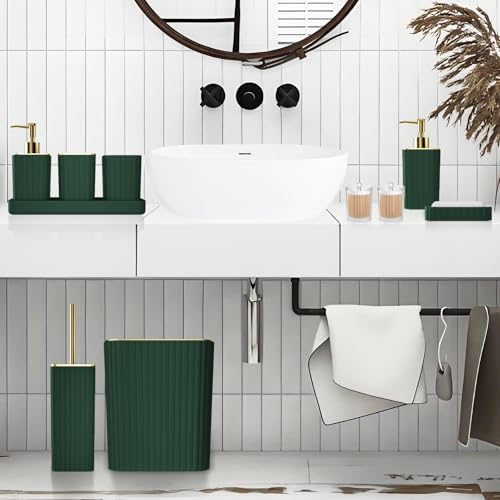 XLHOMO Bathroom Accessories Set - Gorgeous Green Bathroom Set, 10PC Green Bathroom Accessory Set, Bathroom Sets with Toilet Brush, Bathroom Trash Can