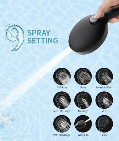SR SUN RISE Filtered Shower Head with Handheld High Pressure 9 Spray Mode Showerhead Detachable Shower Head Water Softener Filters Beads for Hard Water Remove Chlorine 1 Filter 1.8GPM Matte Black