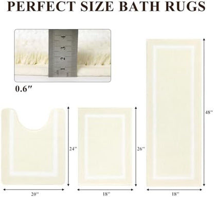 Pauwer Bathroom Rugs 3 Piece Set, Non Slip Washable Bath Mat, Ivory