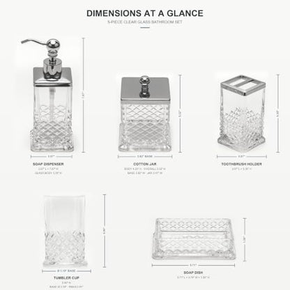 JKE Heavy Glass 5Pcs Bath Accessory Set Transparent Vintage