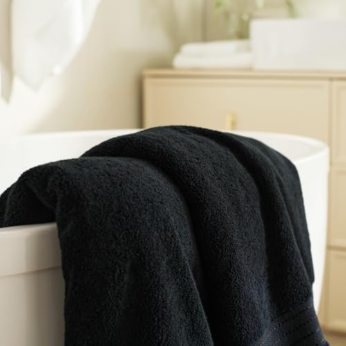 COZYART Luxury Bath Towels 4 PCS, 27x54 650 GSM Turkish Cotton, Black