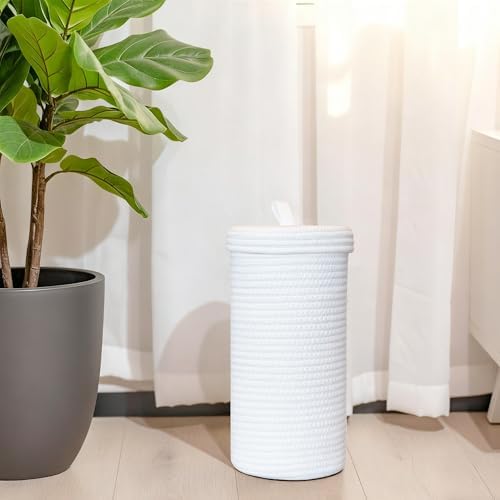 Toilet Paper Holder Handmade – Woven Cotton Toilet Paper Stand & Storage Basket with Lid, Freestanding Organizer for Bathroom, Fits 3 Mega Rolls Gradient Brown 14'' x 7''