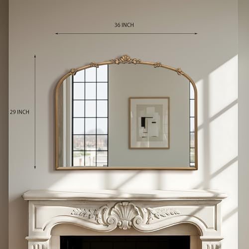 Besdomus Vintage Gold Arched Mirror: 36"x29" Antique Vanity Mirror