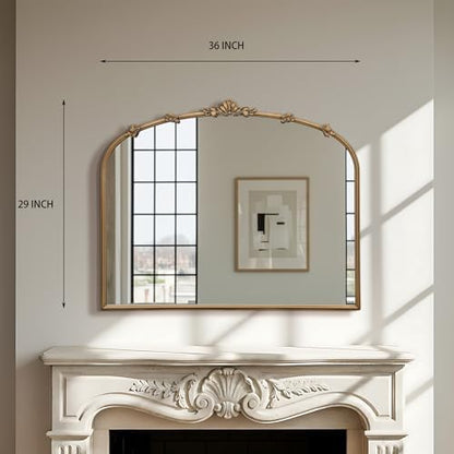 Besdomus Vintage Gold Arched Mirror: 36"x29" Antique Vanity Mirror