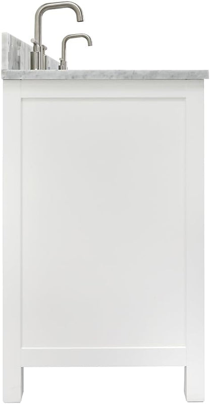 ARIEL Cambridge 66-inch Bathroom Vanity with Sink,Solid Wood, 0.75-inch Italian Carrara Marble Countertop, Double Rectangular Porcelain Sink, 4 Soft Closing Doors, 6 Dovetail Drawers, White