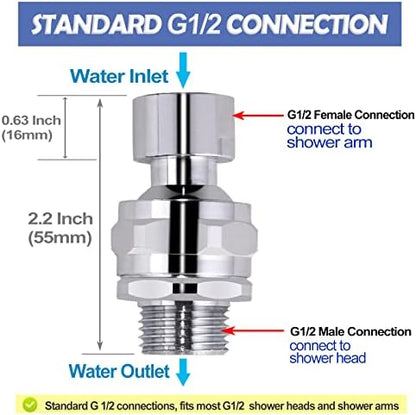 Shower Head Swivel Ball Adapter Brass Adjustable Shower Arm Connector Universal Showering Component Shower Arm Extension, Polished Chrome