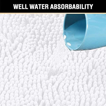 H.VERSAILTEX Bath Rugs for Bathroom Slip-Resistant Shag Chenille Bath Rugs Mat Extra Soft and Absorbent Bath Rug for Shower Room Machine-Washable Fast Dry (Pure White, 20" x 32"/17" x 24")