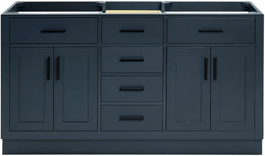 ARIEL Hepburn 60-inch Bathroom Vanity Base Cabinet,Solid Wood, 4 Soft Closing Doors, 6 Dovetail Drawers, Midnight Blue