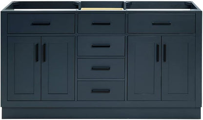 ARIEL Hepburn 60-inch Bathroom Vanity Base Cabinet,Solid Wood, 4 Soft Closing Doors, 6 Dovetail Drawers, Midnight Blue