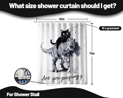 Black Cat Riding Dinosaur Shower Curtain Dino, 60x72 Inchs