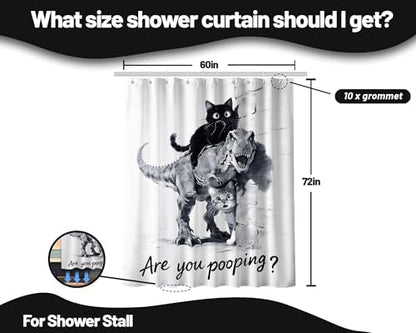 Black Cat Riding Dinosaur Shower Curtain Dino, 60x72 Inchs