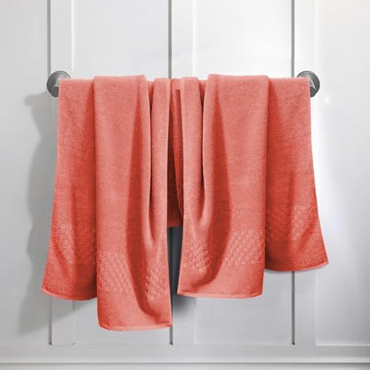 Feather & Stitch 100% Cotton 625 GSM Bath Towel Set of 6, Ultra Soft Highly Absorbent 2 Bath Towels, 2 Hand Towels & 2 Washcloth - Luxury Quick Dry Shower Towels (Coral)