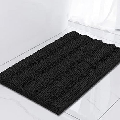 Turquoize Luxury Chenille Bath Rug for Bathroom Rugs Extra Absorbent Bath Mat Non Slip Microfiber Shower Rug for Bathroom Microfiber Shaggy Carpet Rug Size, 17"x 24", Black