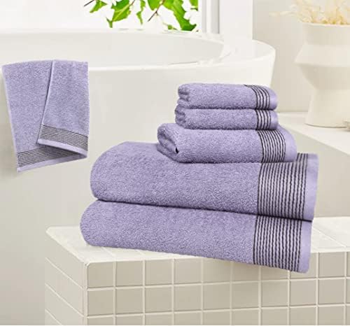 Belizzi Home 100% Cotton Ultra Soft 6 Pack Towel Set, Contains 2 Bath Towels 28x55 inchs, 2 Hand Towels 16x24 inchs & 2 Washcloths 12x12 inchs, Compact Lightweight & Highly Absorbant - Purple