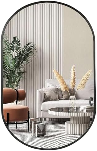 Black Oval Mirror, 26"x38" Oval Bathroom Mirror, Vanity Mirror with Brushed Metal Frame, Wall Mount Mirrors Decor for Bathroom, Bedroom, Entryway, Living Room(Hangs Horizontally or Vertically)