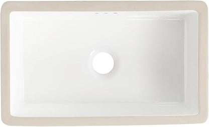 22 Inch Undermount Bathroom Sink Rectangle Undermount Sink White Ceramic Under Counter Bathroom Sinks with Overflow (21.8"x14.0")