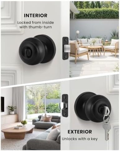 Haidms 1 Pack Matte Black Door Knob with Lock and Key, Keyed Entry Door Knobs Exterior, Black Doorknob with Lock and Key for Bedroom