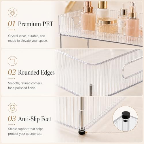 Goderewild 3 Tier Bathroom Counter Organizer, Multi-Purpose Cosmetics Skincare Shelf, Fits A4 Size Makeup Organizer for Office and Vanity Tray, Countertop Storage Solution for Kitchen,Bath.(Clear)