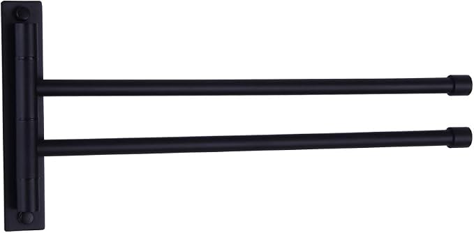 GERZWY Bathroom Swing Arm Towel Bars 2-Arm Wall Mount Stainless Steel Bath Towel Rack Hanger Towel Holder Organizer Matte Black HYG02-BK