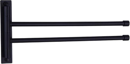 GERZWY Bathroom Swing Arm Towel Bars 2-Arm Wall Mount Stainless Steel Bath Towel Rack Hanger Towel Holder Organizer Matte Black HYG02-BK