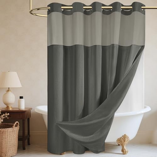 WONICY No Hook Shower Curtain with Liner, Charcoal Grey, 71 x 86 Inch