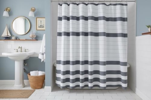 Serafina Home Nautical Striped Denim Blue & White Cotton Shower Curtain
