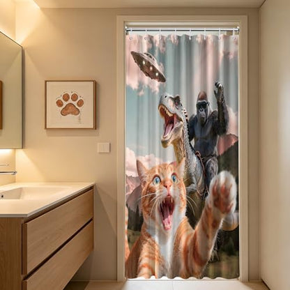 Small Stall Shower Curtain Rv Funny Cat Monkey, 36 x 72 Inchs