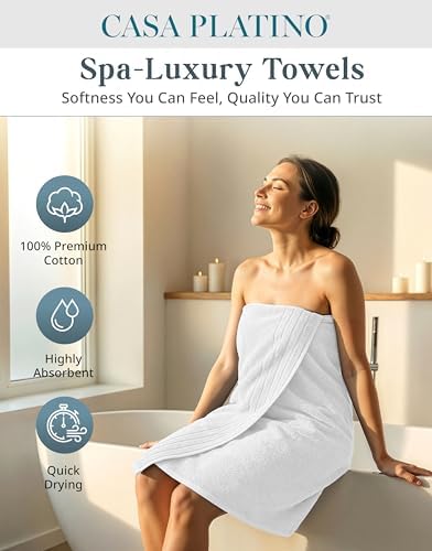 Casa Platino Large Bath Towel Set Absorbent Quick Dry 100% Cotton - White