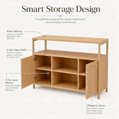 49" Bamboo Buffet Cabinet with Storage, Natural Sideboard Cabinet