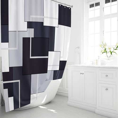 BTTN Black Modern Geometric Waterproof Fabric Shower Curtain Set, 72 x 72