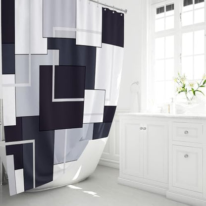 BTTN 54 x 78 Modern Geometric Waterproof Fabric Shower Curtain Set, Black