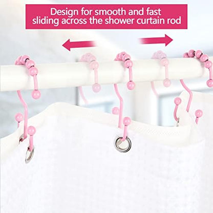 Shower Curtain Hooks,304 Stainless Steel Shower Rings for Bathroom,Double Glide Shower Hooks for Bathroom Shower Curtain Rods Curtains,Set of 12 Hooks,Light Pink（Shower Curtain Hooks Style A ）