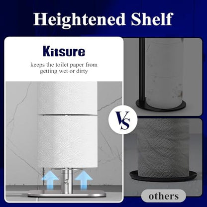 Kitsure Metal Toilet Paper Holder Free Standing, Medium, Chrome Silver