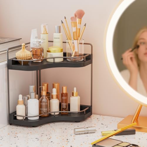 2-Tier Corner Bathroom Counter Organizer, Larger Size, Black