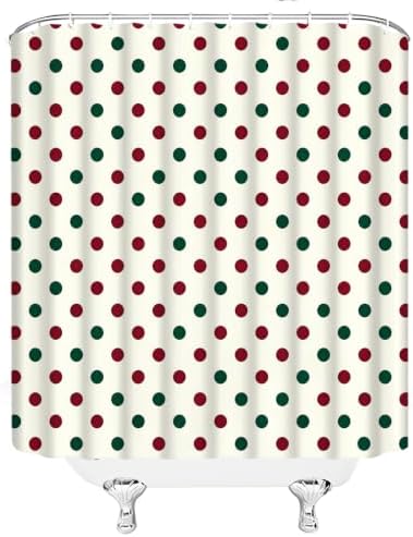 Polka Dot Christmas Shower Curtain Bathroom Decor with Hooks,70"Wx75"H