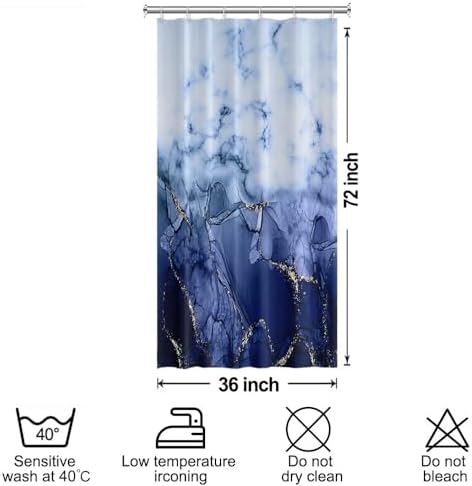 Navy Blue Marble Stall Waterproof Shower Curtain 36x72 inches