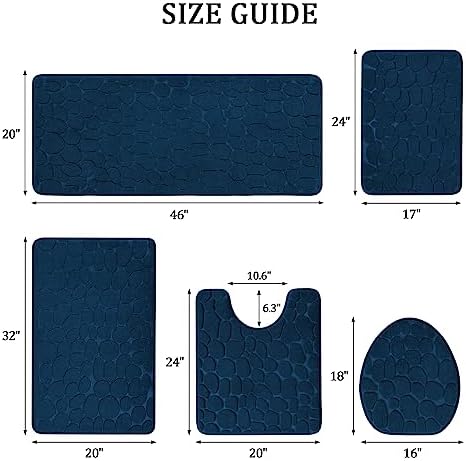 YIHOUSE Bathroom Rugs Mat Set, Memory Foam Bath Mat 5 Piece Navy Blue