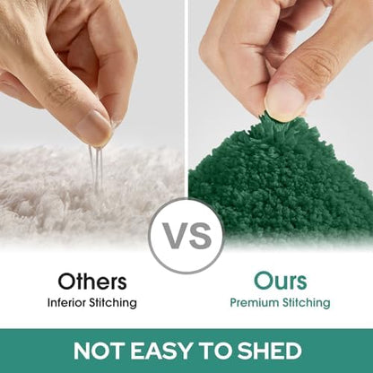 HOMEIDEAS Bathroom Rugs Sets 2 Piece, Super Soft and Absorbent Non Slip Microfiber U-Shaped Toilet Bath Mat Set (20"x32"+U20 x24, Dark Green)